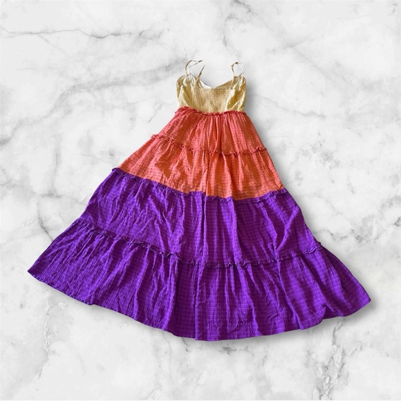 French Connection Adira Birch Tiered Maxi Dress. Size 4. Yellow orange, purple - Picture 5 of 16